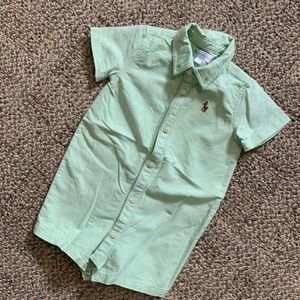 Ralph Lauren Baby Boy Green Button Down Romper Playsuit. Size 6 months.